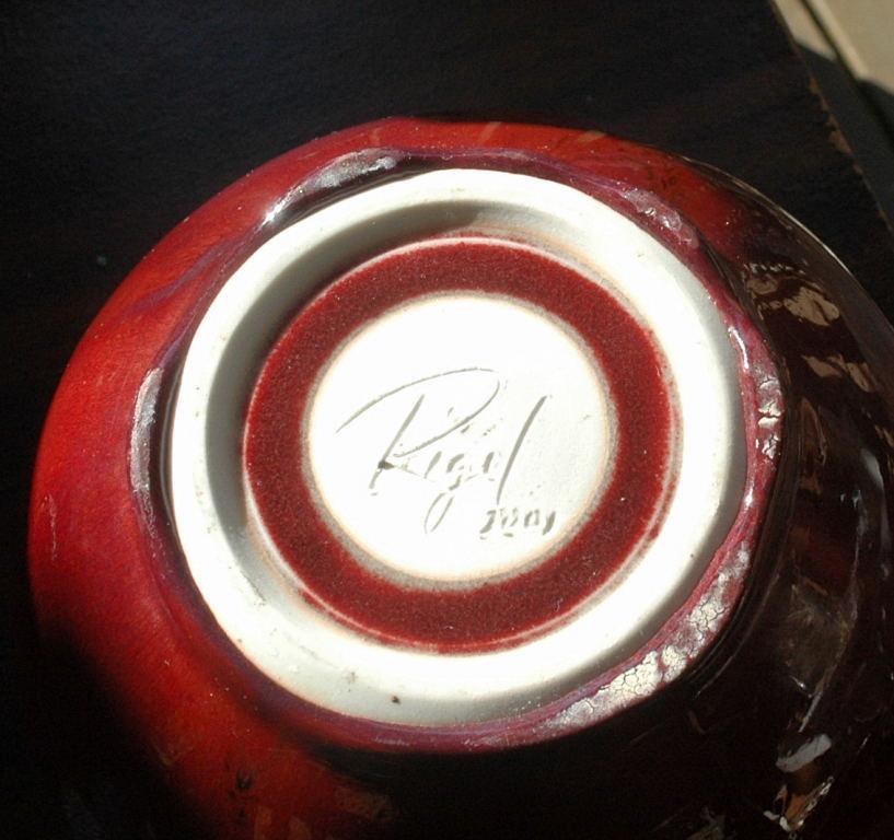 Cranberry Glazed Pottery Vase signed Rigel