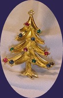 Trifari Christmans Tree Pin with multi colored stones
