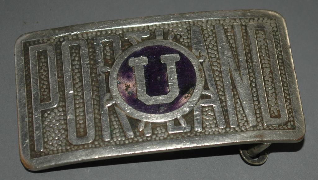 Antique Portland University Belt Buckle, Nickle and Enamel made by Jenkins