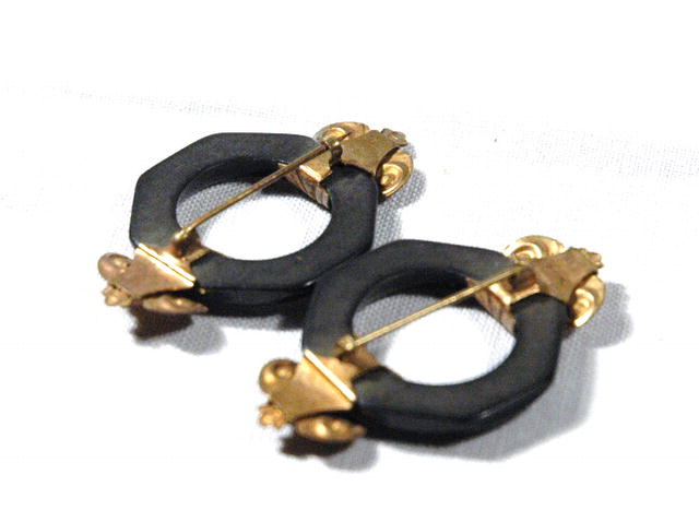 2 Art Deco Black Bakelite & Brass Scatter Pins