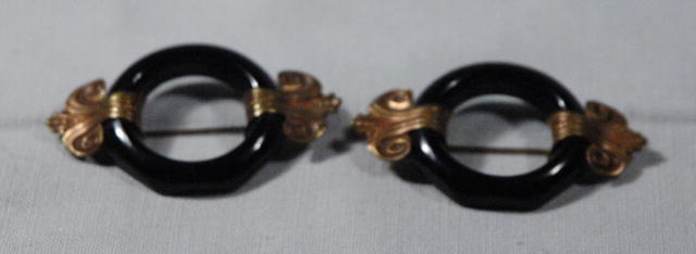 2 Art Deco Black Bakelite & Brass Scatter Pins