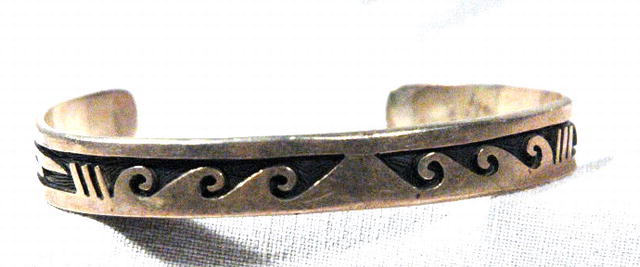 Signed Sterling Silver Hopi Style Bracelet