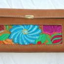 Mayan Art Leather Wallet with flora Embroidered panels, Guatemalan Handicrafts, Guatamala
