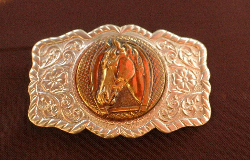 Western Silver Horse Trophy / Horse Shoe Belt Buckle Beautiful Casting