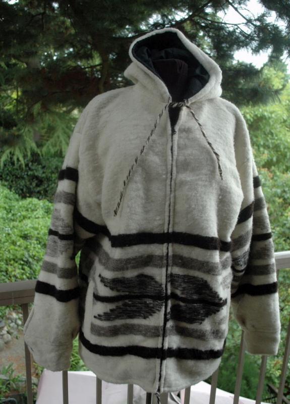 Momostenango Guatemala Wool Hooded Parka, Coat Jacket L
