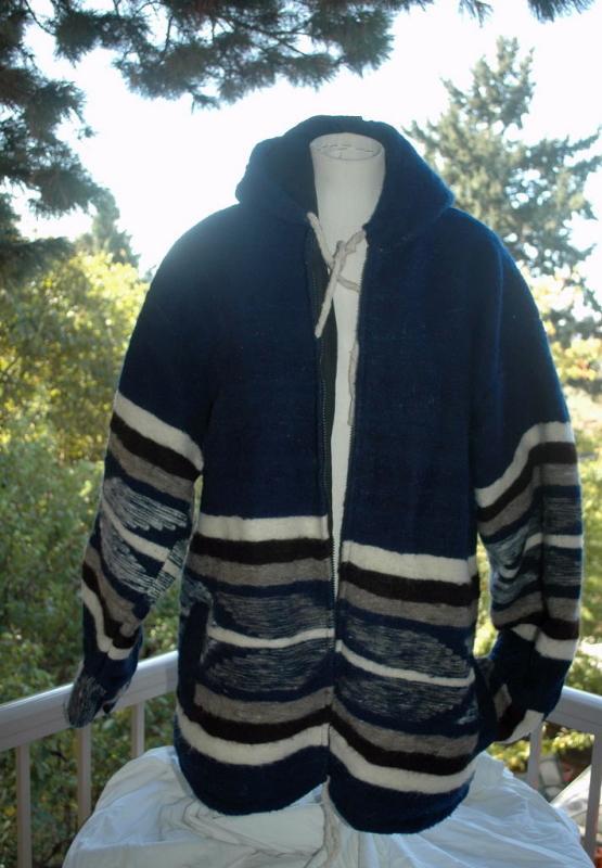 Momostenango Guatemala Wool Hooded Parka, Coat Jacket XL