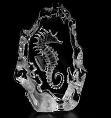 Mats Jonasson Sea Horse Crystal Sculpture / made in Sweden