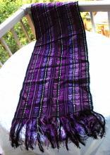 Guatemalan Mayan Table Runner Hand Woven Purple, Metallic & Black