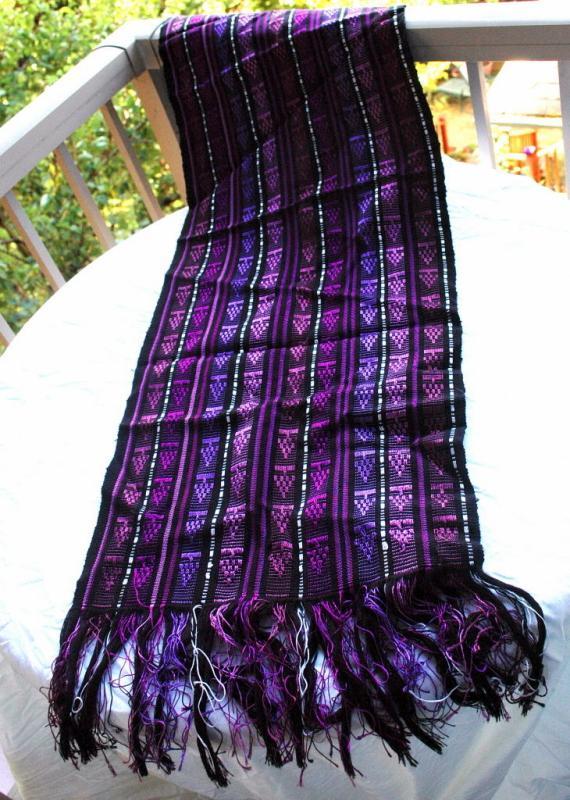 Guatemalan Mayan Table Runner Hand Woven Purple, Metallic & Black