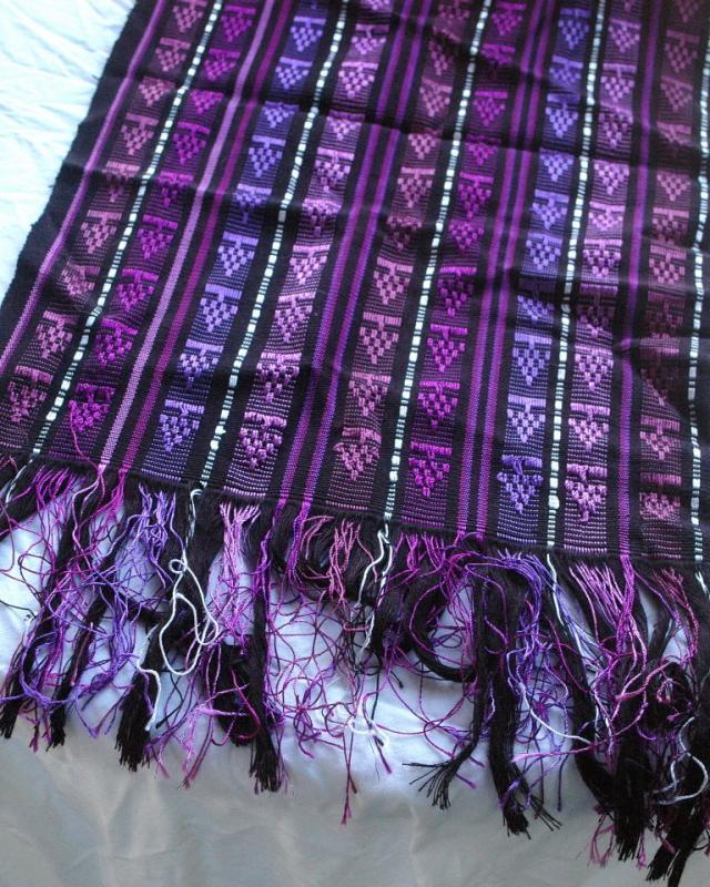 Guatemalan Mayan Table Runner Hand Woven Purple, Metallic & Black