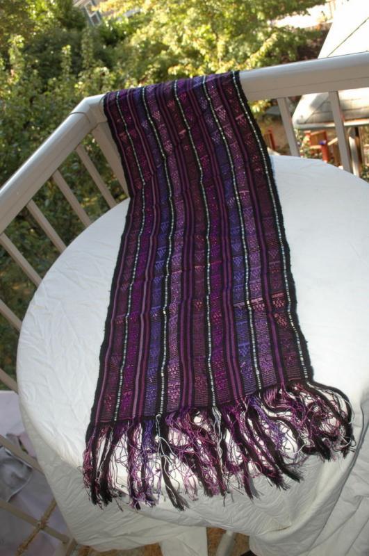 Guatemalan Mayan Table Runner Hand Woven Purple, Metallic & Black