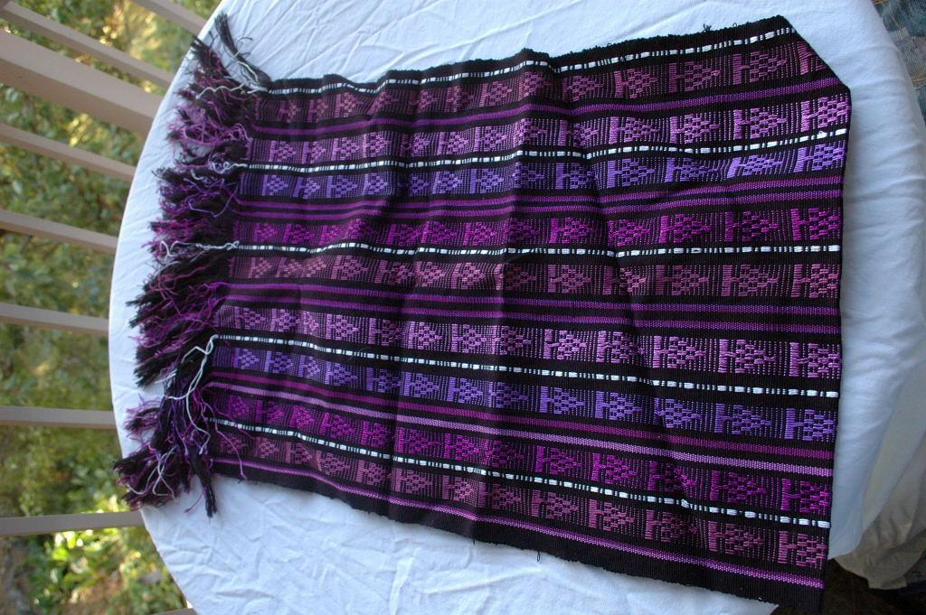 Guatemalan Mayan Table Runner Hand Woven Purple, Metallic & Black