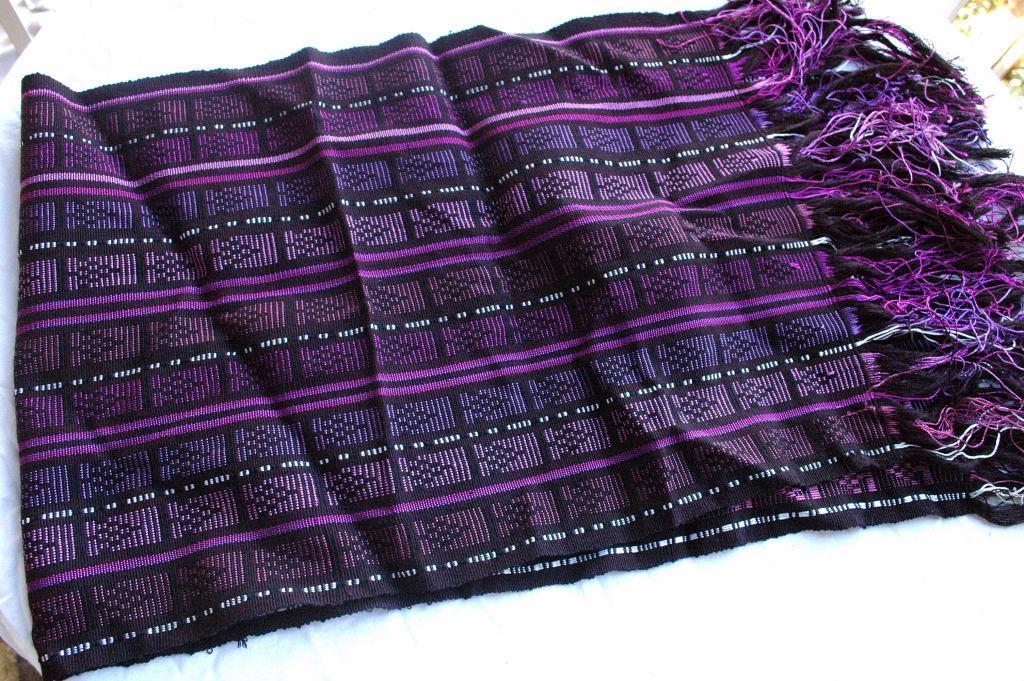 Guatemalan Mayan Table Runner Hand Woven Purple, Metallic & Black