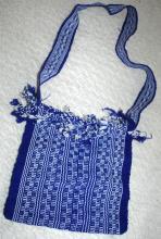 Blue White Guatemalan Cotton Shoulder Bag from the Sierra de las Minas Biosphere Reserve, Hand Woven