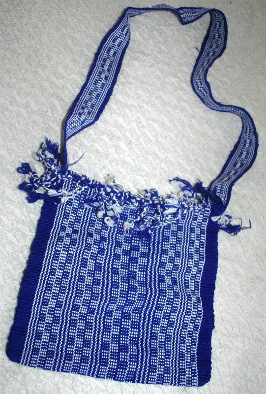 Blue White Guatemalan Cotton Shoulder Bag from the Sierra de las Minas Biosphere Reserve, Hand Woven