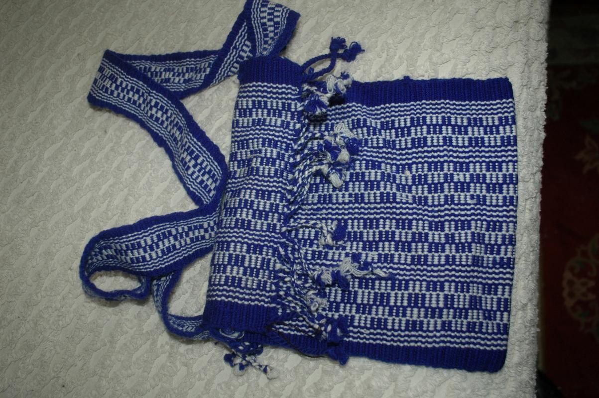 Blue White Guatemalan Cotton Shoulder Bag from the Sierra de las Minas Biosphere Reserve, Hand Woven