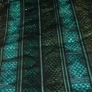 Guatemalan Mayan Table Runner Hand Woven Green/ Blue with Metallic Threads long fringe