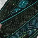 Guatemalan Mayan Table Runner Hand Woven Green/ Blue with Metallic Threads long fringe