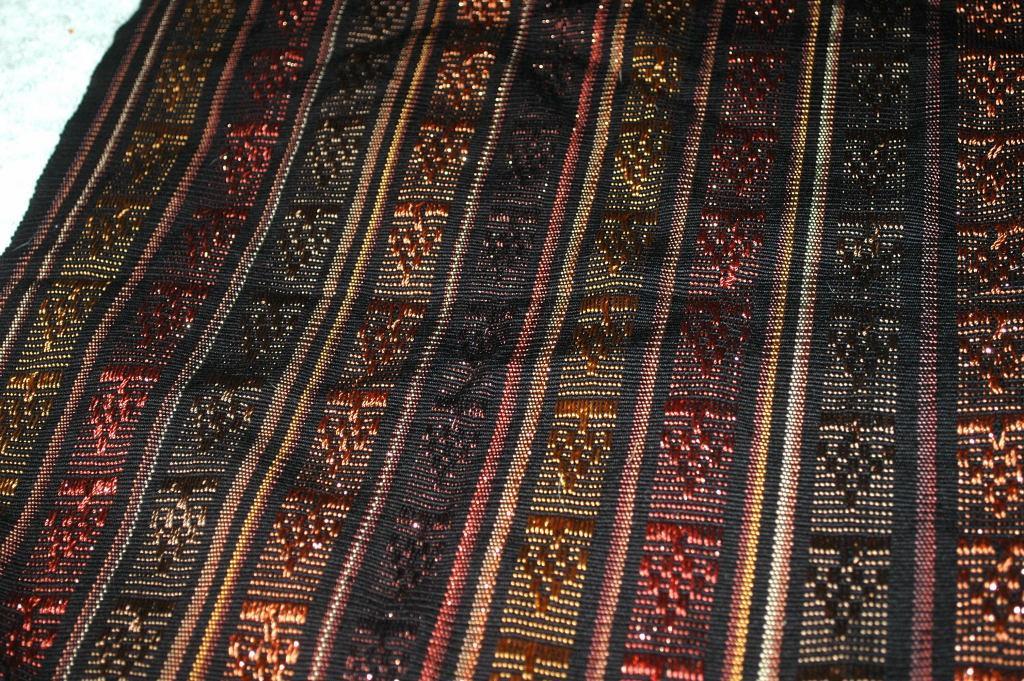 Guatemalan Mayan Table Runner Hand Woven Black, Brown, Copper with Metallic Threads long fringe