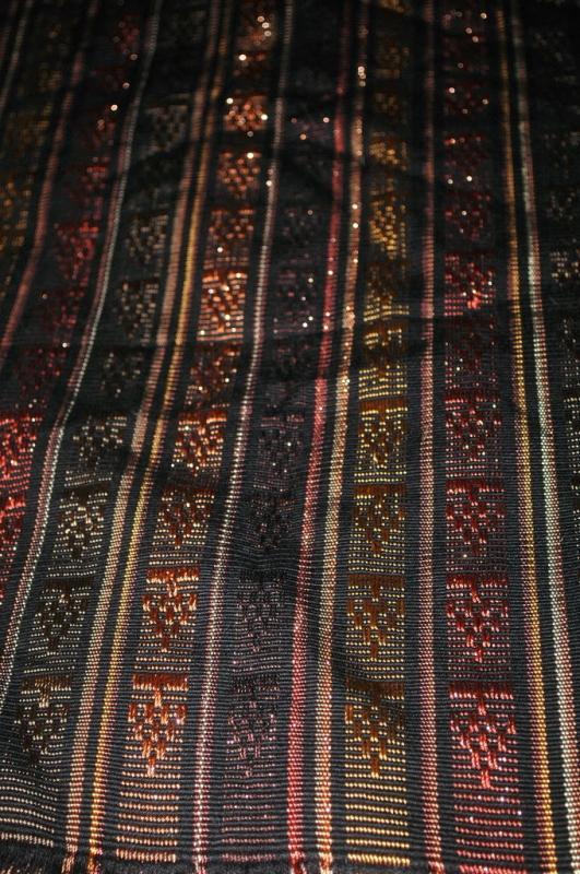 Guatemalan Mayan Table Runner Hand Woven Black, Brown, Copper with Metallic Threads long fringe