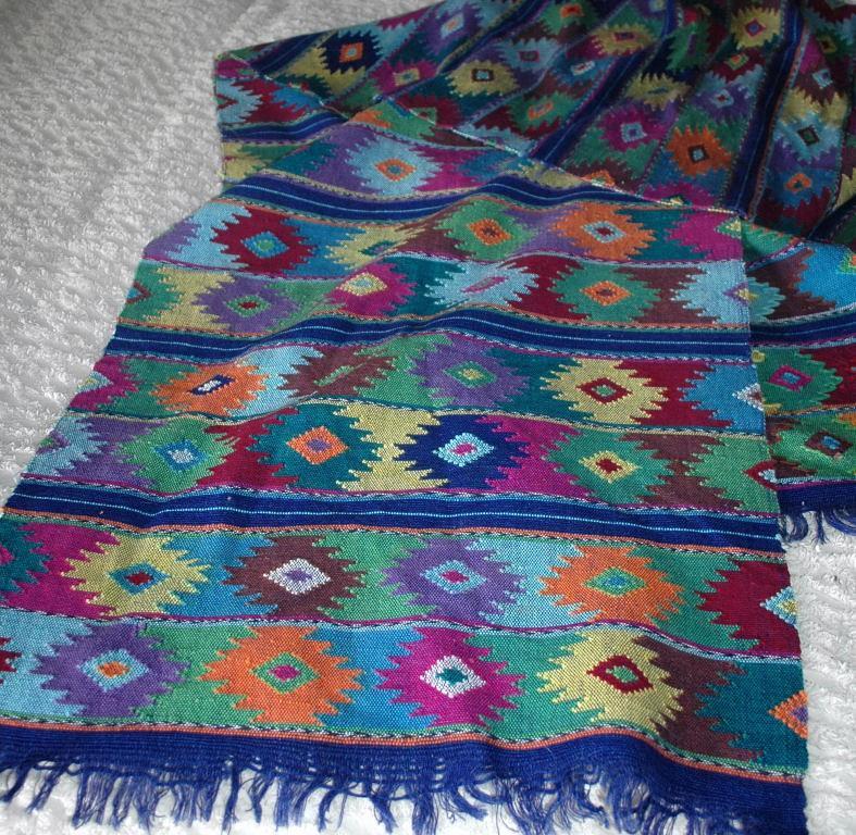 Guatemalan Mayan Extra Long Table Runner Hand Woven Brillient Colors- Vintage