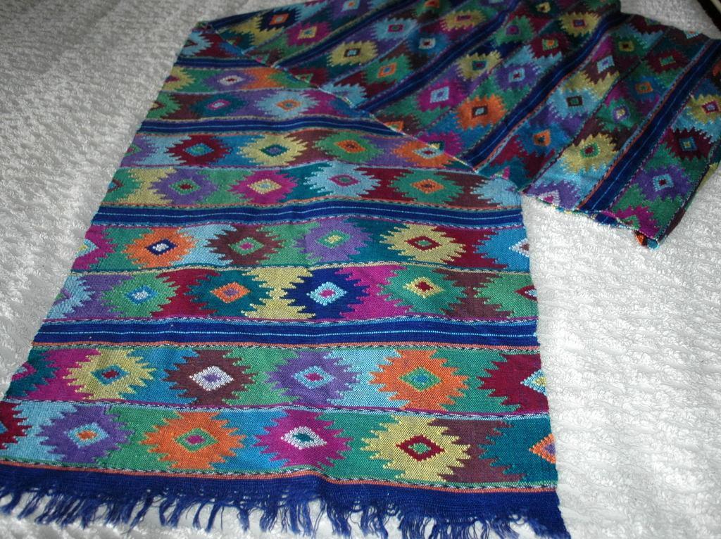 Guatemalan Mayan Extra Long Table Runner Hand Woven Brillient Colors- Vintage