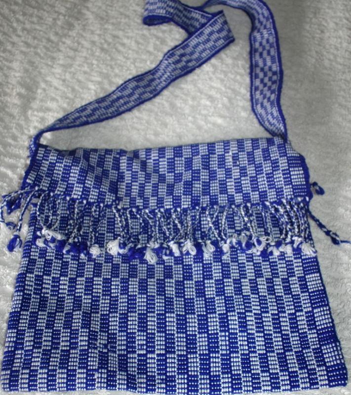 Blue White Guatemalan Cotton Shoulder Bag from the Sierra de las Minas Biosphere Reserve, Hand Woven Free Shipping