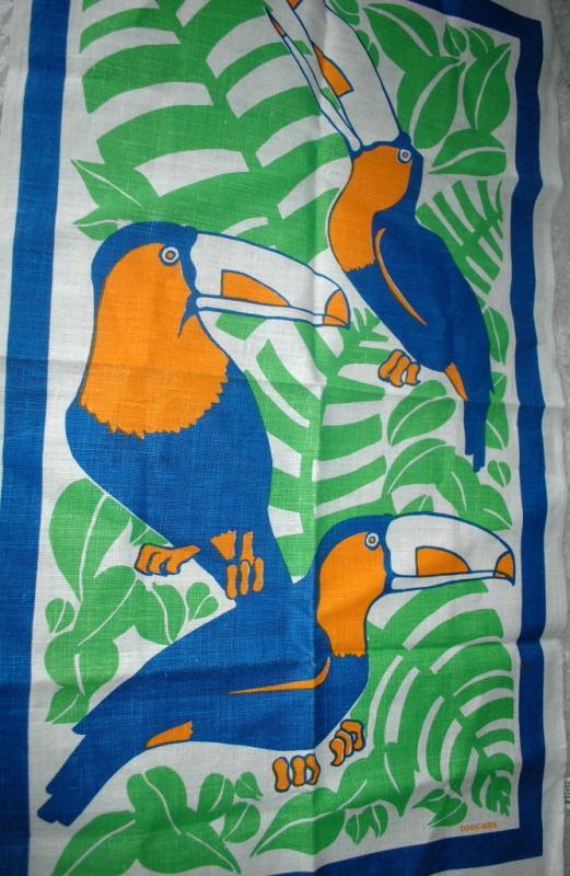 Toucans Hand Printed in Australian Tea Towel by Rodriquez Vintage Never used Free Shipping