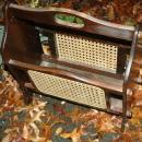Vintage Walnut Wood Magazine Rack with Caning