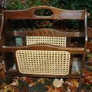 Vintage Walnut Wood Magazine Rack with Caning