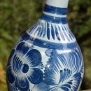 Signed Talavera Bottle Vase Hand Painted with Cobalt Blue