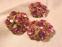 3 Large Fuchsia Pink Faceted Rhinestone Buttons FREE SHIPPING
