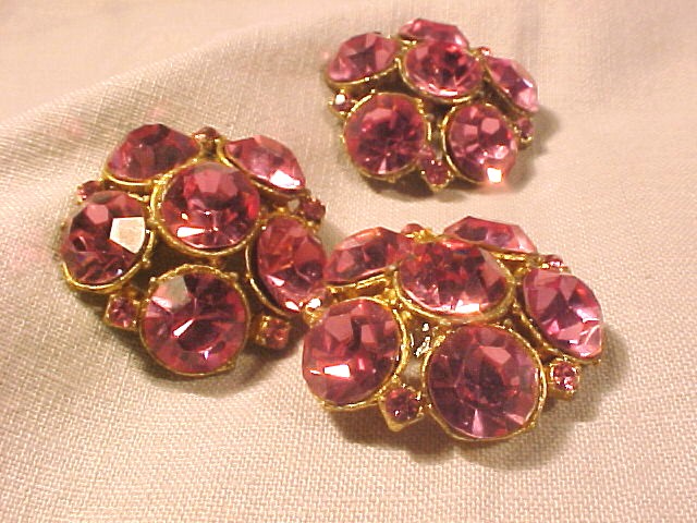 3 Large Fuchsia Pink Faceted Rhinestone Buttons FREE SHIPPING
