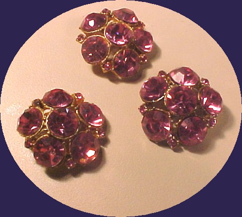 3 Large Fuchsia Pink Faceted Rhinestone Buttons FREE SHIPPING