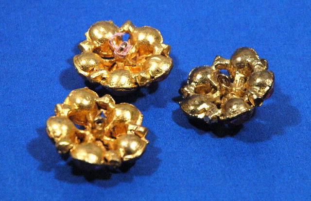 3 Large Fuchsia Pink Faceted Rhinestone Buttons FREE SHIPPING