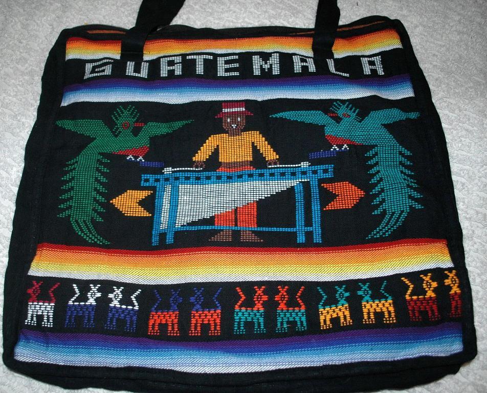 GUATEMALA Souvenir Tote bag 1970's Hand Loomed Textile Free Shipping