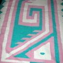 Hand Woven Guatemalan Mayan Serpent Area Rug 1980's Pink, White & Teal Free Shipping