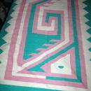 Hand Woven Guatemalan Mayan Serpent Area Rug 1980's Pink, White & Teal Free Shipping