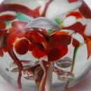 Pretty Hand Blown Art Glass Paperweight. Flowers with center bubble