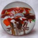 Pretty Hand Blown Art Glass Paperweight. Flowers with center bubble