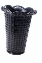 Depression Glass Waffle Pattern Black Amethyst Glass Vase