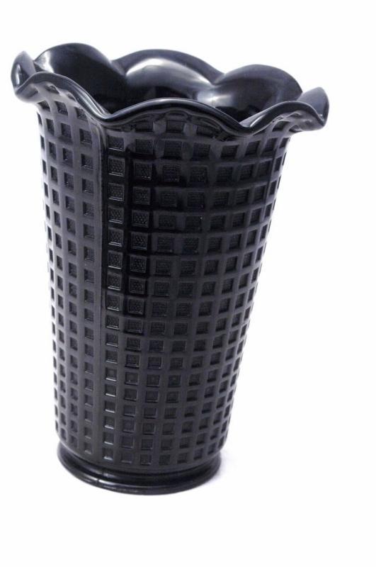 Depression Glass Waffle Pattern Black Amethyst Glass Vase