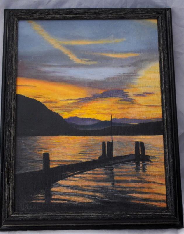 Pacific North West Sundown Waterscape Oil Painting Signed,