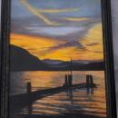 Pacific North West Sundown Waterscape Oil Painting Signed,