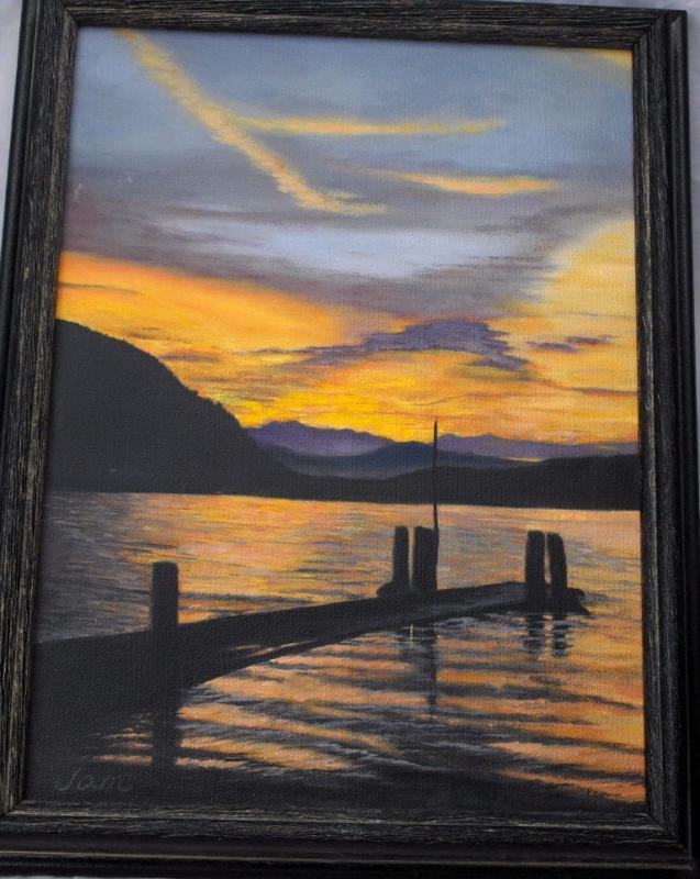 Pacific North West Sundown Waterscape Oil Painting Signed,