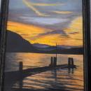 Pacific North West Sundown Waterscape Oil Painting Signed,
