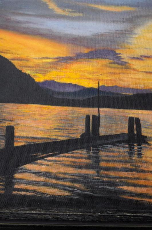 Pacific North West Sundown Waterscape Oil Painting Signed,