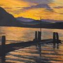 Pacific North West Sundown Waterscape Oil Painting Signed,