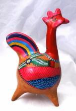Old Mexico Terra Cotta Red Pottery Painted Chicken