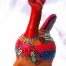 Old Mexico Terra Cotta Red Pottery Painted Chicken